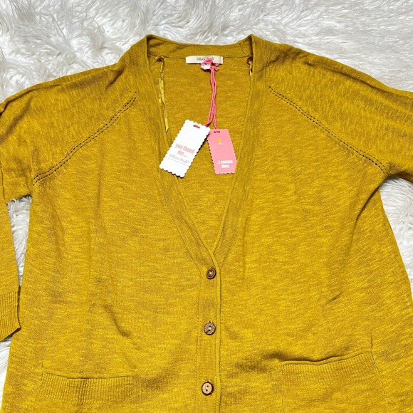 WHITE STUFF ANCHOR MARL WOMENS CARDIGAN MUSTARD YELLOW SWEATER LINEN - Picture 3 of 5
